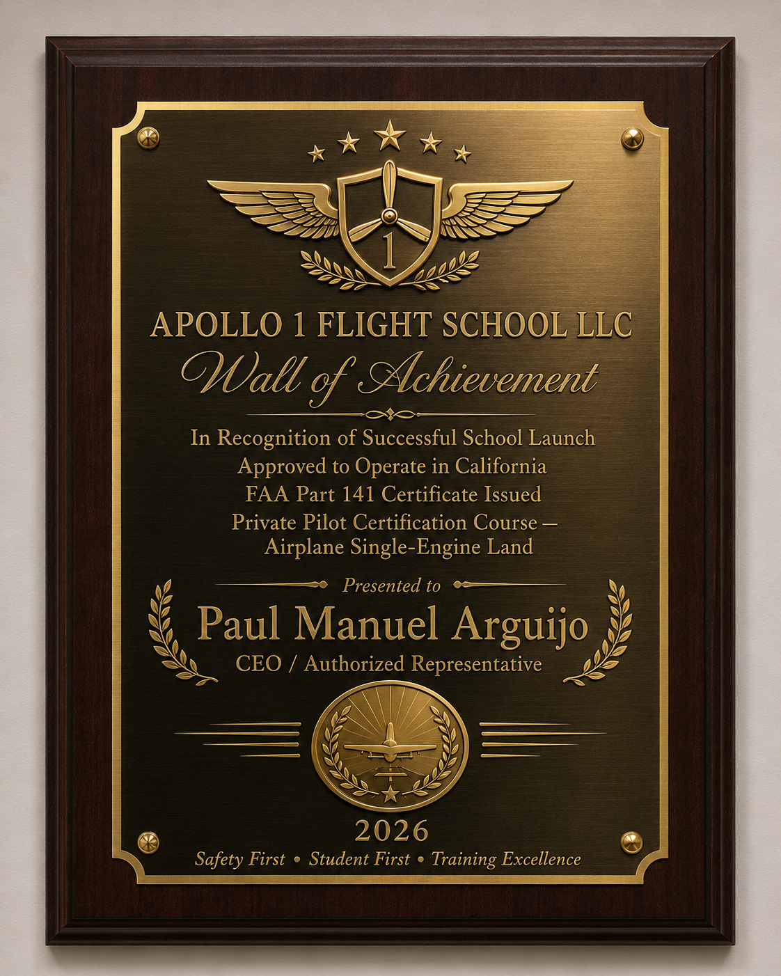 Pilot course Apollo 1 flight school LLC